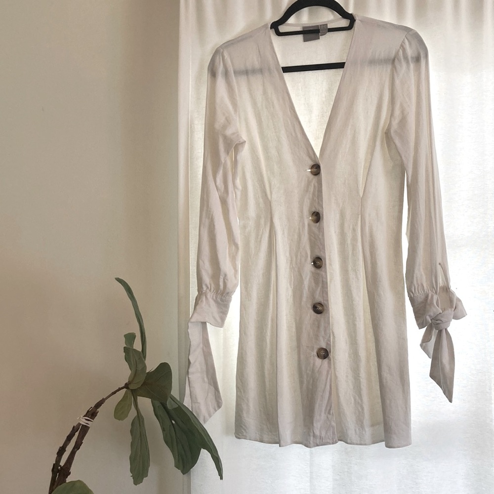 ASOS Linen Button Down Tie Sleeve Dress size 4